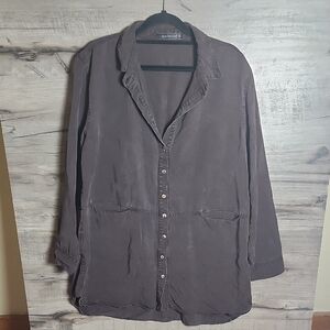 Cut Loose Button Front Tunic Top In Brown